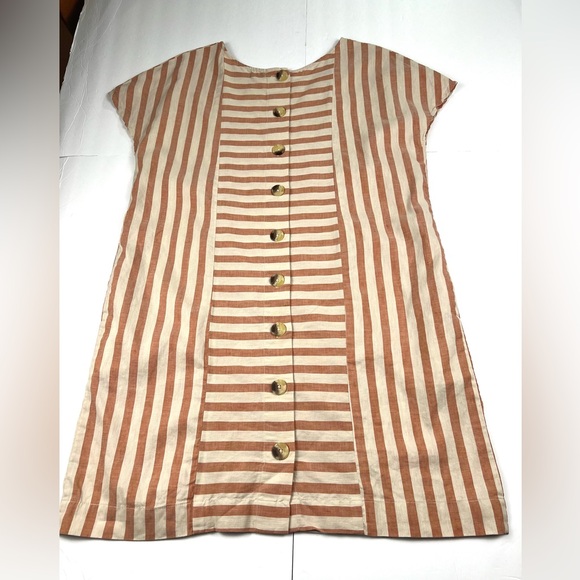 United Colors of Benetton Striped Linen Blend Shift Dress L Red&Natural Coastal - Picture 5 of 12